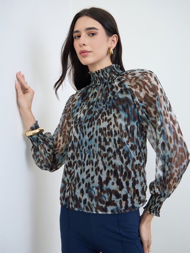 Styli Animal Print Lurex Semi Sheer Blouse - Image 1