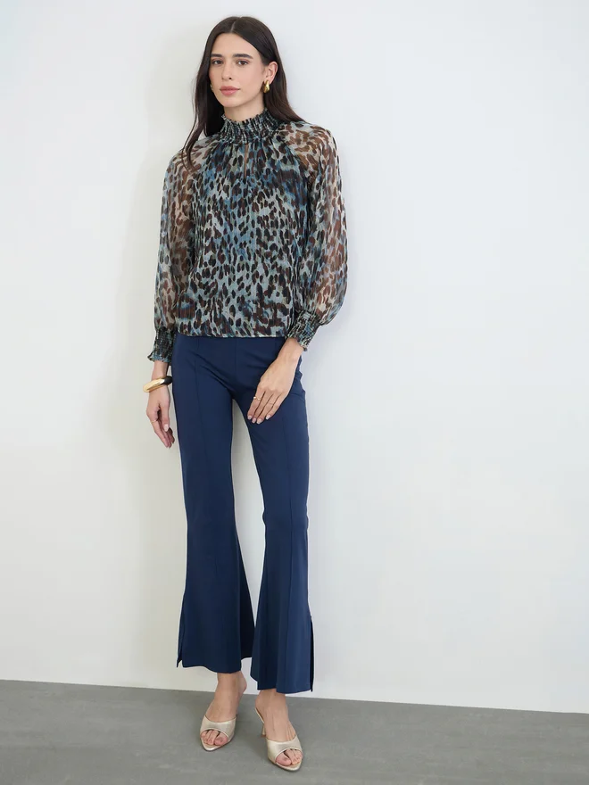 Styli Animal Print Lurex Semi Sheer Blouse