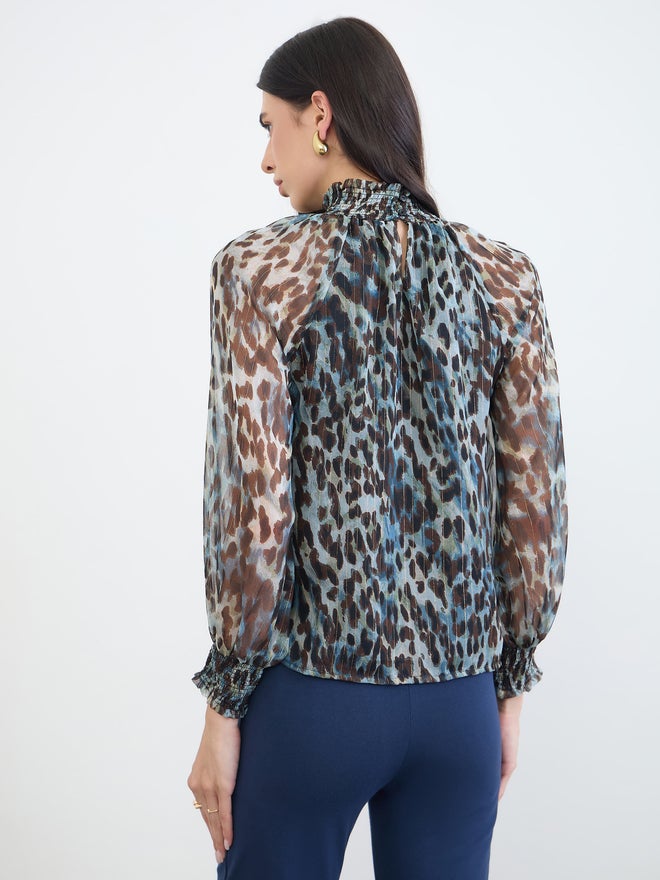 Styli Animal Print Lurex Semi Sheer Blouse - Image 5