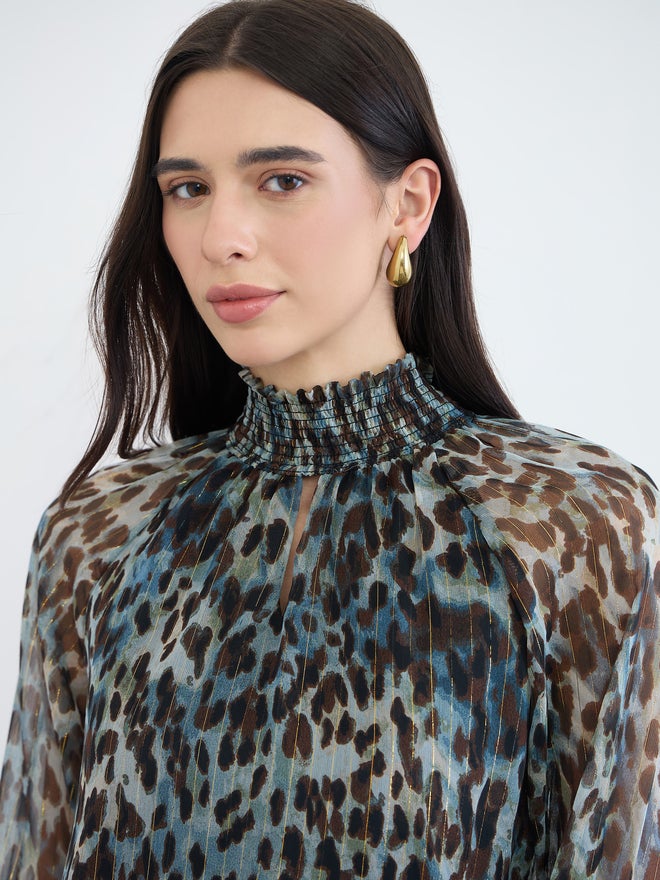 Styli Animal Print Lurex Semi Sheer Blouse - Image 4