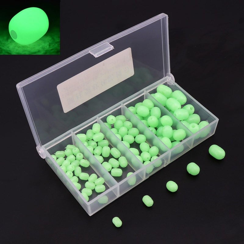 OriGlam 100pcs Soft Plastic Luminous Glow Fishing Beads - Green Fishing Tackle - Image 1