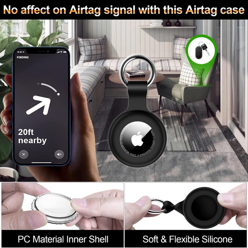 xiwxi حامل متوافق مع Apple Airtag 2 عبوة مع سلسلة مفاتيح، غلاف GPS مقاوم للماء IPX8 لأجهزة Air-Tags مضاد للصدمات [مضاد للخدش] لحالات العثور على العناصر للحيوانات الأليفة، الأطفال، الأمتعة - أسود + أزرق - Image 5