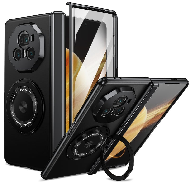 HuHa Case Cover For Honor Magic V3 Gold Medal Rotating Folding Series Ring Holder Phone Case(Black) - Image 1
