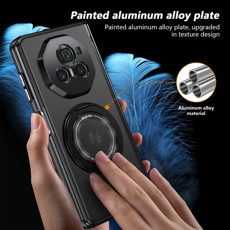 HuHa Case Cover For Honor Magic V3 Gold Medal Rotating Folding Series Ring Holder Phone Case(Black) - Image 3