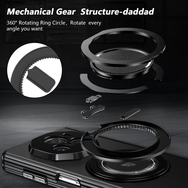HuHa Case Cover For Honor Magic V3 Gold Medal Rotating Folding Series Ring Holder Phone Case(Black) - Image 4