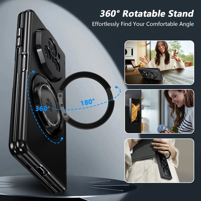 HuHa Case Cover For Honor Magic V3 Gold Medal Rotating Folding Series Ring Holder Phone Case(Black) - Image 5