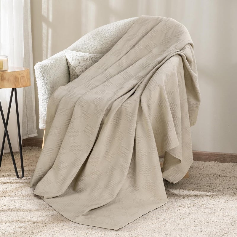 Utopia Bedding 100% Cotton Blanket (Throw Size - 60x50 Inches) 350GSM Lightweight Thermal Blanket, Soft Breathable Blanket for All Seasons (Khaki) - Image 1