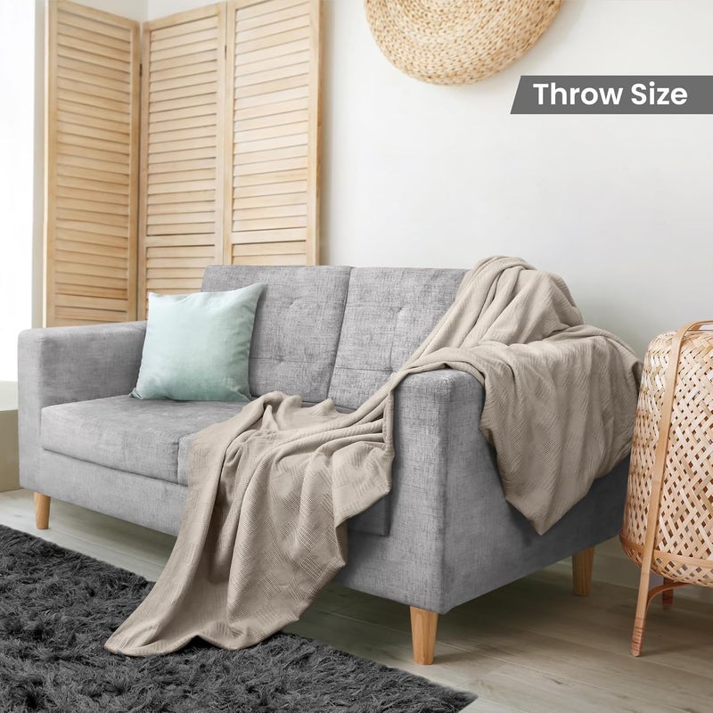 Utopia Bedding 100% Cotton Blanket (Throw Size - 60x50 Inches) 350GSM Lightweight Thermal Blanket, Soft Breathable Blanket for All Seasons (Khaki) - Image 2