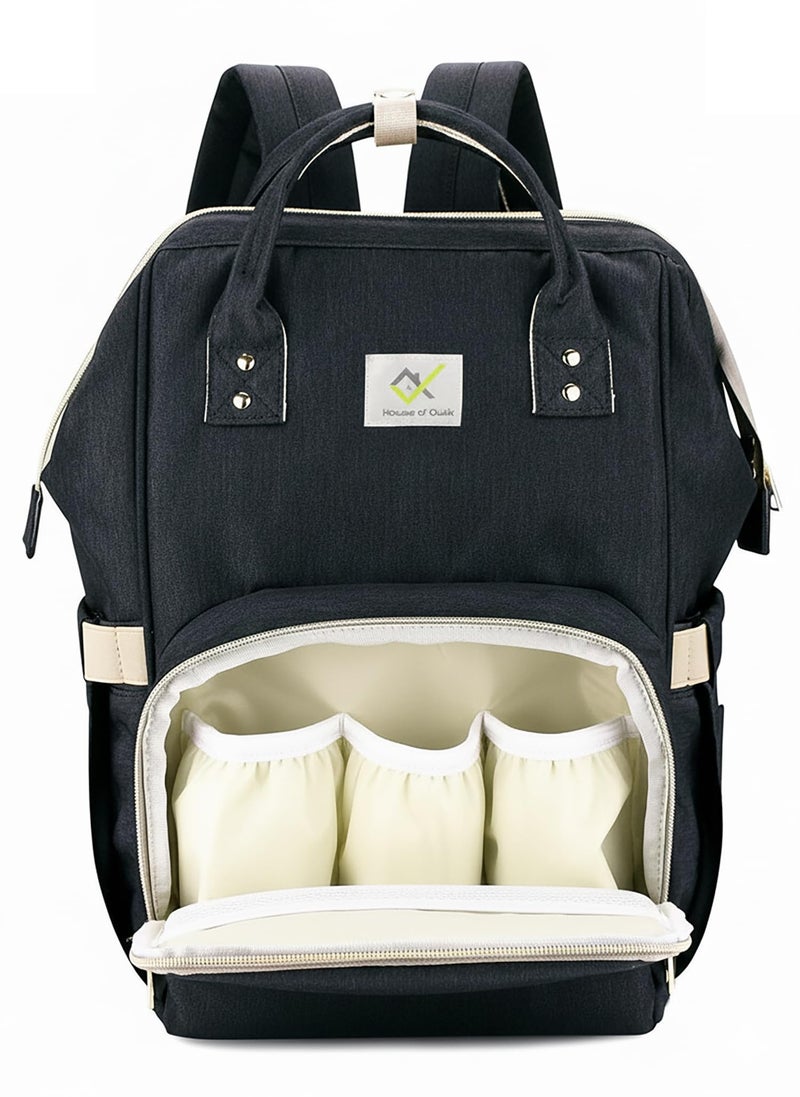 House of Quirk Baby Diaper Bag Maternity Backpack (Black) - Image 5