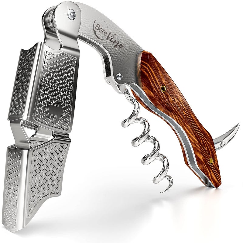 igersaw Bere Vino Professional Wine Opener with Foil Cutter  Manual Waiter Corkscrew Wine Key for Servers and Bartenders  Stainless Steel Rosewood Wine Bottle Opener with CanBottle Opener for Home 