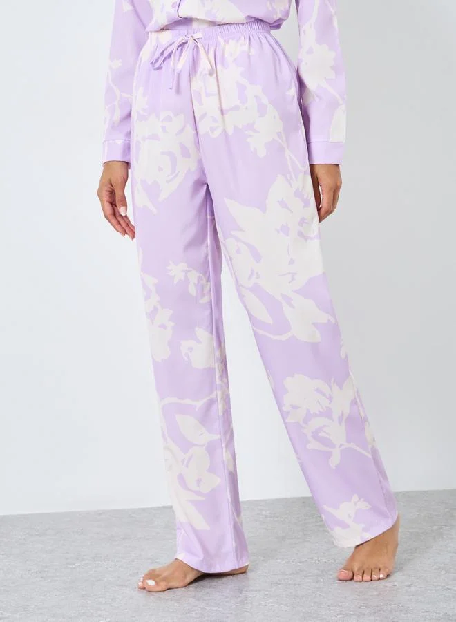 Styli Styli Large Scale Tonal Floral Print Shirt and Pyjama Set