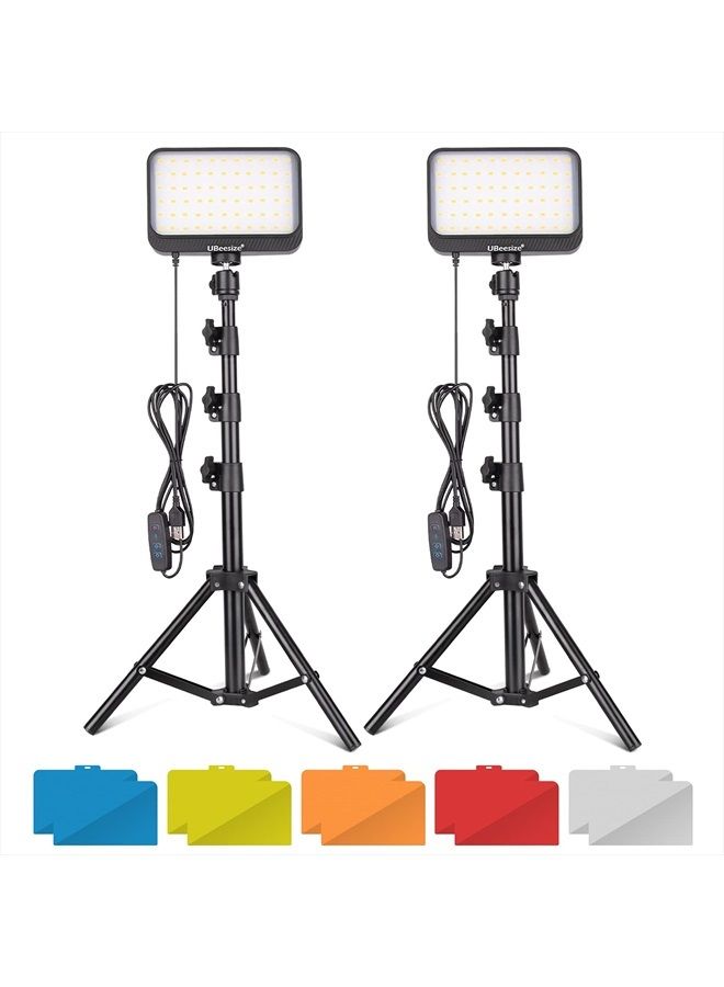 UBeesize LED Video Light Kit, 2Pcs Dimmable Continuous Portable Photography Lighting with Adjustable Tripod Stand & Color Filters for Tabletop/Low-Angle Shooting, for Zoom, Game Streaming, YouTube - Image 1