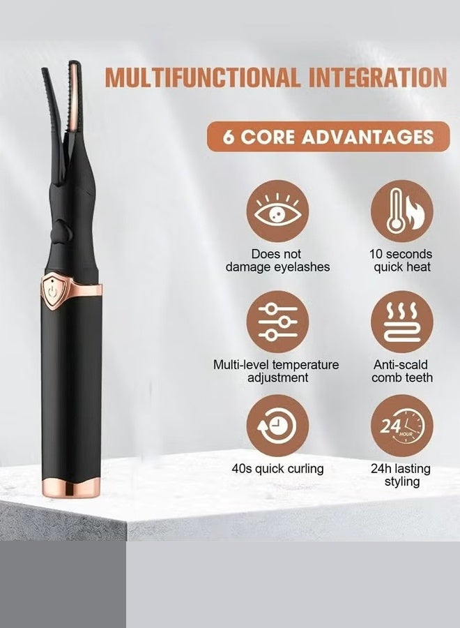 أداة تجعيد الرموش بالحرارة، أداة تجعيد الرموش الكهربائية الصغيرة، أداة تجعيد الرموش الكهربائية المحمولة، أداة تجميل الرموش النهائية القابلة لإعادة الشحن عبر منفذ USB للنساء (أسود) - Image 4