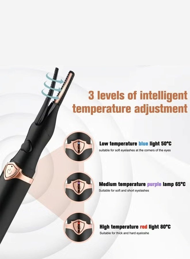 أداة تجعيد الرموش بالحرارة، أداة تجعيد الرموش الكهربائية الصغيرة، أداة تجعيد الرموش الكهربائية المحمولة، أداة تجميل الرموش النهائية القابلة لإعادة الشحن عبر منفذ USB للنساء (أسود) - Image 5