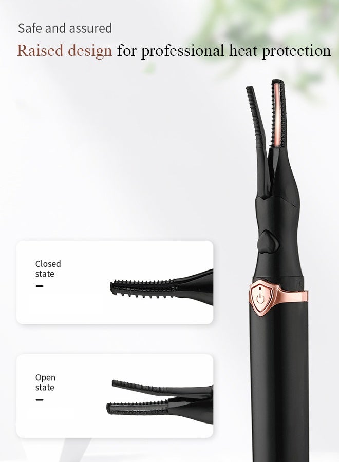 أداة تجعيد الرموش بالحرارة، أداة تجعيد الرموش الكهربائية الصغيرة، أداة تجعيد الرموش الكهربائية المحمولة، أداة تجميل الرموش النهائية القابلة لإعادة الشحن عبر منفذ USB للنساء (أسود) - Image 3
