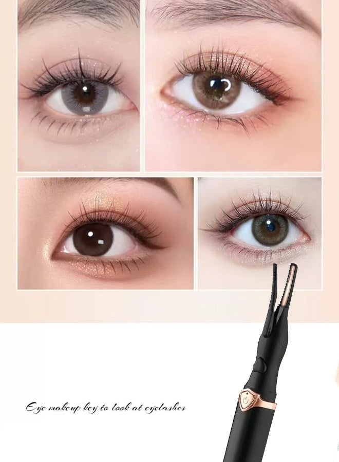 أداة تجعيد الرموش بالحرارة، أداة تجعيد الرموش الكهربائية الصغيرة، أداة تجعيد الرموش الكهربائية المحمولة، أداة تجميل الرموش النهائية القابلة لإعادة الشحن عبر منفذ USB للنساء (أسود) - Image 2