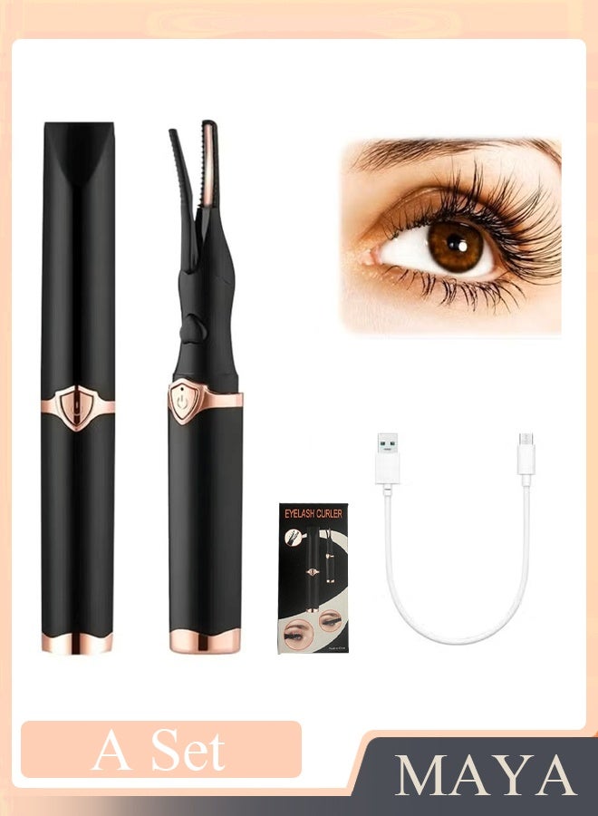 أداة تجعيد الرموش بالحرارة، أداة تجعيد الرموش الكهربائية الصغيرة، أداة تجعيد الرموش الكهربائية المحمولة، أداة تجميل الرموش النهائية القابلة لإعادة الشحن عبر منفذ USB للنساء (أسود) - Image 1