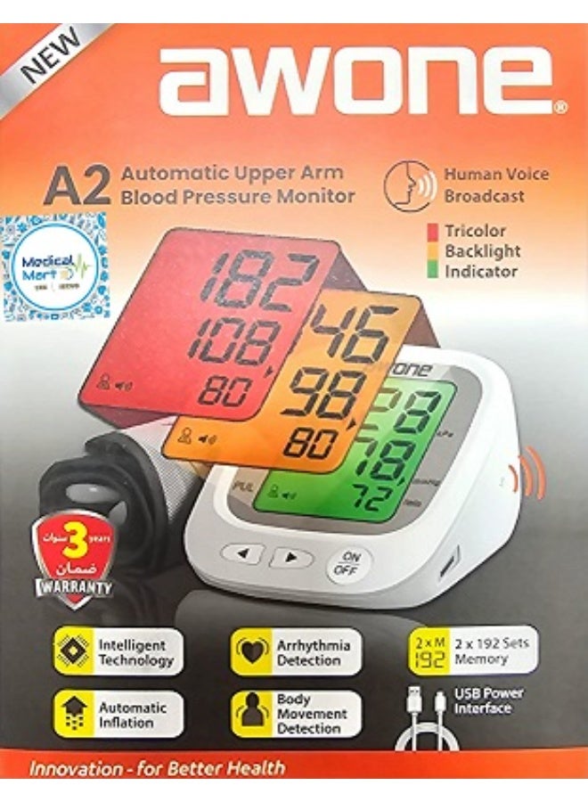 AWONE A2 Digital Upper Arm Blood Pressure Monitor with Automatic Measurement and Large Display