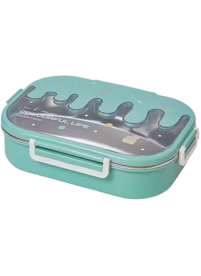 Twisoo - Twisoo Creative 2 Compartment Stainless Steel Lunch Box BPA Free Leakproof Clip Lock Ideal for Ice Cream and Steel Food Container Kids School Lunch box (Green) - Image 1