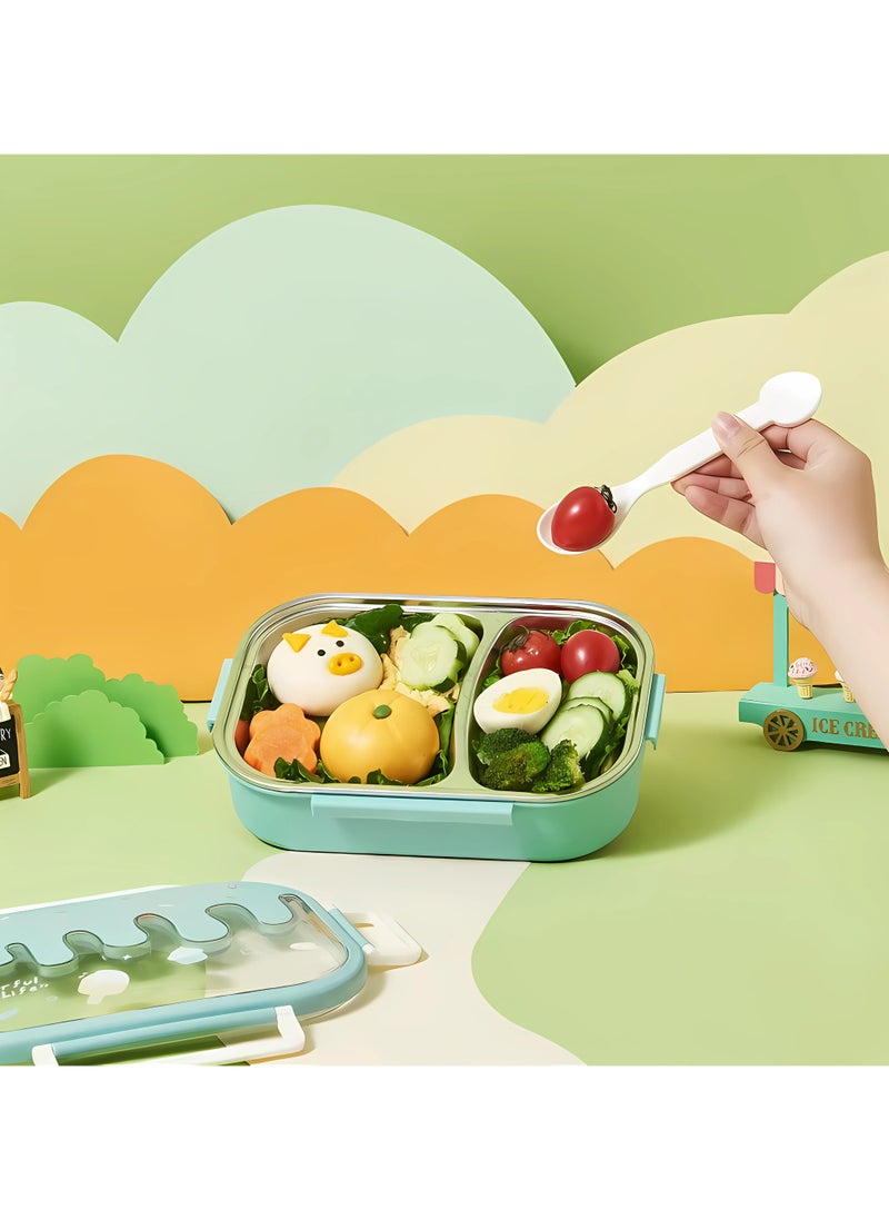 Twisoo - Twisoo Creative 2 Compartment Stainless Steel Lunch Box BPA Free Leakproof Clip Lock Ideal for Ice Cream and Steel Food Container Kids School Lunch box (Green) - Image 1