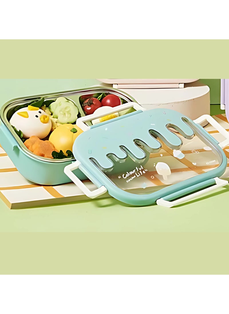 Twisoo - Twisoo Creative 2 Compartment Stainless Steel Lunch Box BPA Free Leakproof Clip Lock Ideal for Ice Cream and Steel Food Container Kids School Lunch box (Green) - Image 1