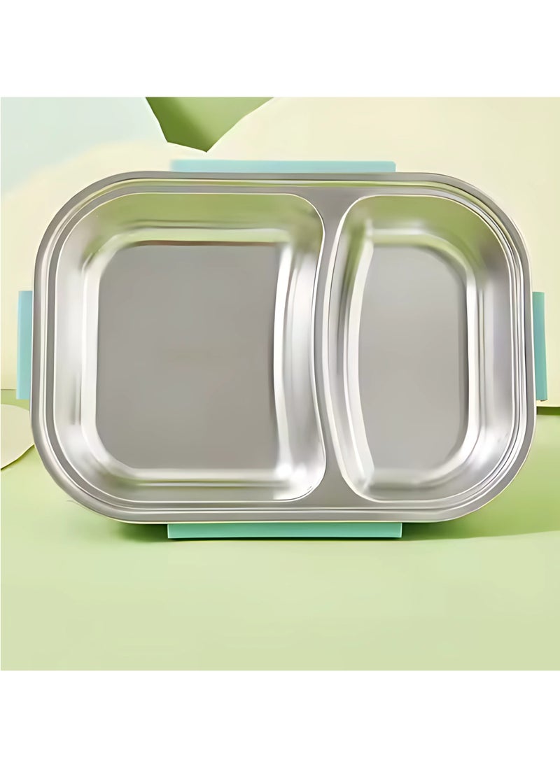 Twisoo - Twisoo Creative 2 Compartment Stainless Steel Lunch Box BPA Free Leakproof Clip Lock Ideal for Ice Cream and Steel Food Container Kids School Lunch box (Green) - Image 1