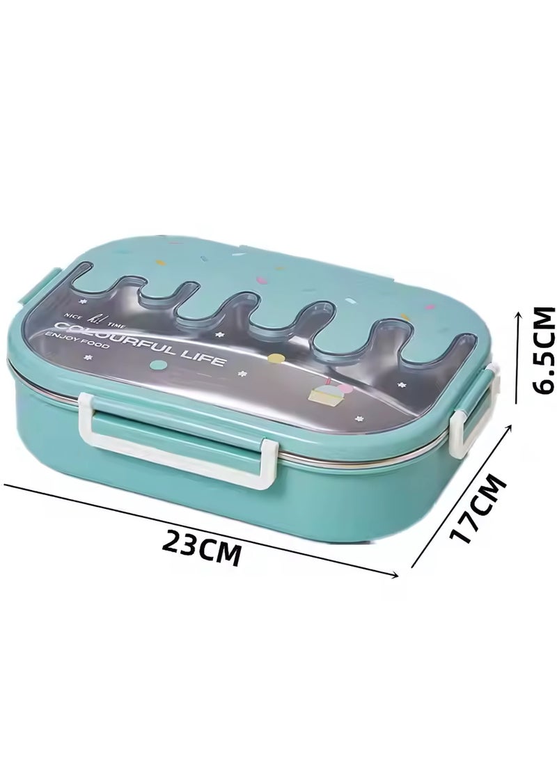 Twisoo - Twisoo Creative 2 Compartment Stainless Steel Lunch Box BPA Free Leakproof Clip Lock Ideal for Ice Cream and Steel Food Container Kids School Lunch box (Green) - Image 1