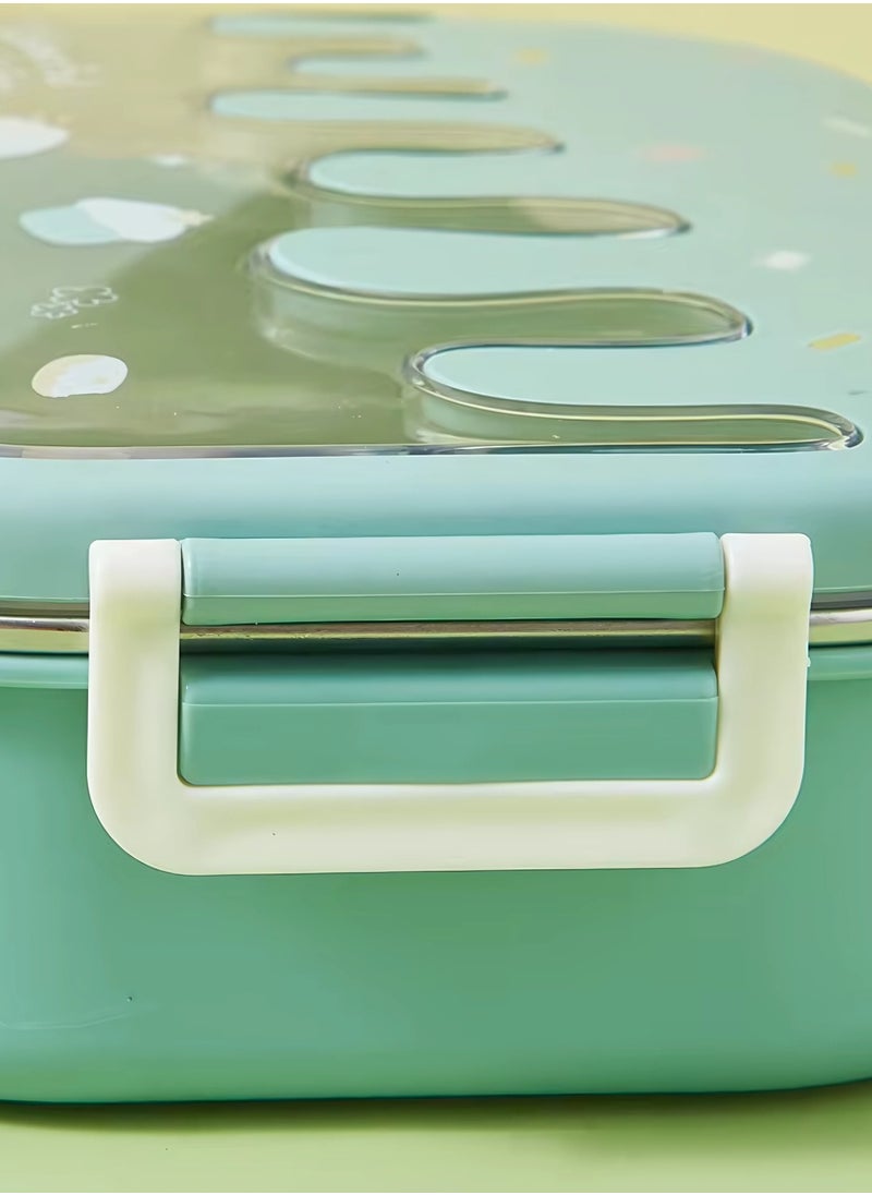 Twisoo - Twisoo Creative 2 Compartment Stainless Steel Lunch Box BPA Free Leakproof Clip Lock Ideal for Ice Cream and Steel Food Container Kids School Lunch box (Green) - Image 1