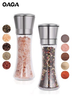 Pepper Grinder, Salt And Pepper Grinder Set, 2 Pcs Refillable Stainless Steel Pepper Mill Grinders, Manual Shakers with Adjustable Coarse Mills, Enjoy Your Favorite Spices Pepper Sea Salts