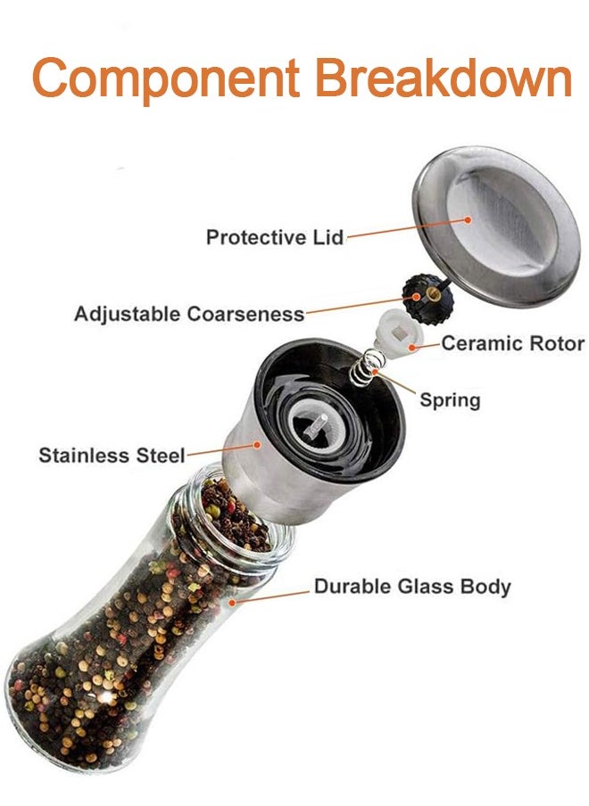 OAGA - Pepper Grinder, Salt And Pepper Grinder Set, 2 Pcs Refillable Stainless Steel Pepper Mill Grinders, Manual Shakers with Adjustable Coarse Mills, Enjoy Your Favorite Spices Pepper Sea Salts - Image 1