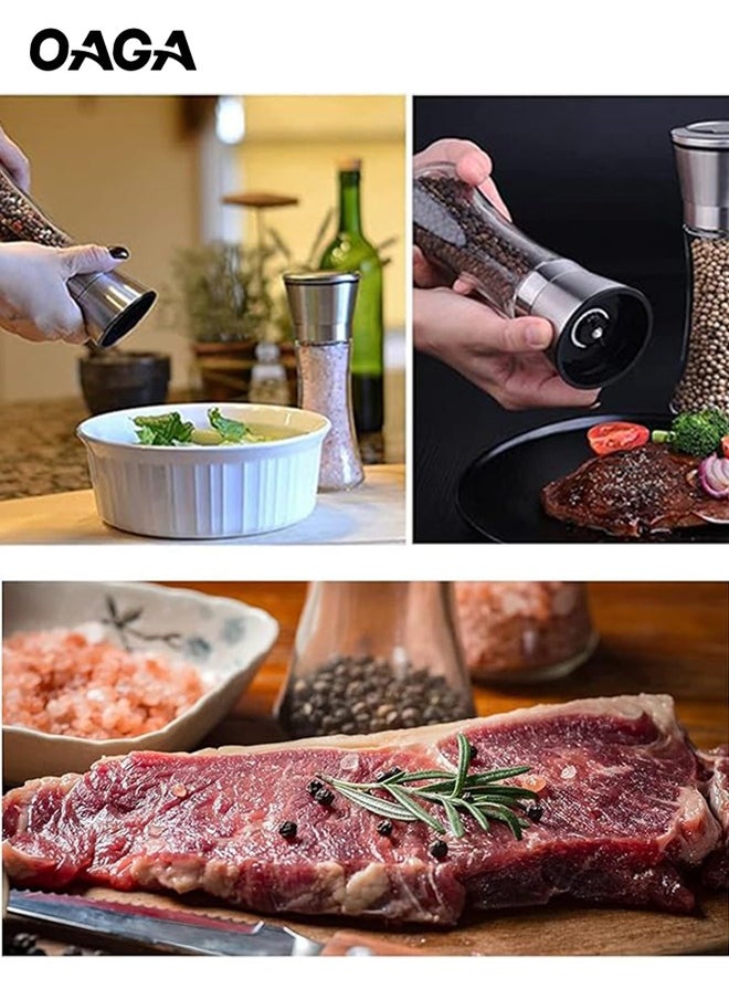 OAGA - Pepper Grinder, Salt And Pepper Grinder Set, 2 Pcs Refillable Stainless Steel Pepper Mill Grinders, Manual Shakers with Adjustable Coarse Mills, Enjoy Your Favorite Spices Pepper Sea Salts - Image 1