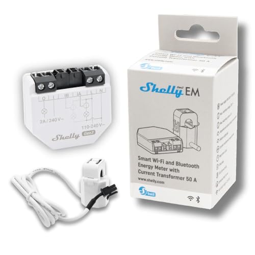 Shelly EM Gen3 + 50A Clamp, Wi-Fi-Operated Smart Energy Meter and Contactor Control Relay Switch, Works with Alexa, Home Assistant, Google Home, Electricity Usage Monitor, Real-Time Energy Tracking - Image 1