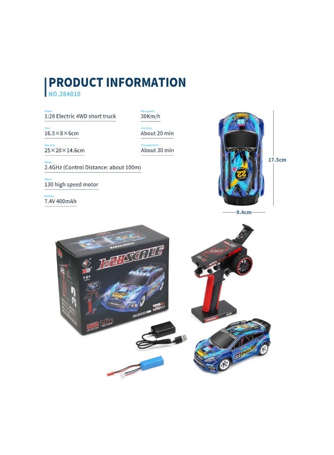 FORCE 1:28 Scale Remote Control Car – 30KM/H High-Speed 4WD RC Drift Car, 2.4GHz Racing Vehicle with Metal Chassis, 130 Brushed Motor, Rechargeable Battery – for Kids & Adults - Image 2