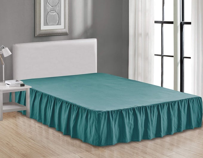 SHEETS BEYOND WRAP AROUND SOLID MICROFIBER LUXURY HOTEL QUALITY FABRIC BEDROOM GATHERED RUFFLED BEDDING BED SKIRT 14 INCH DROP KING TEAL