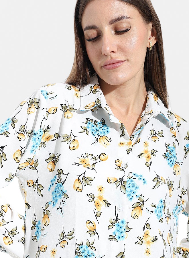Andora Turned Down Collar Long Sleeves Blouse_White & Blue & Yellow - Image 3