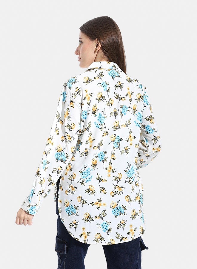 Andora Turned Down Collar Long Sleeves Blouse_White & Blue & Yellow - Image 4