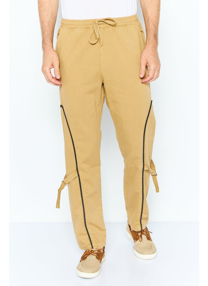 Night Addict Men Regular Fit Solid Sweatpants, Khaki  - Image 1