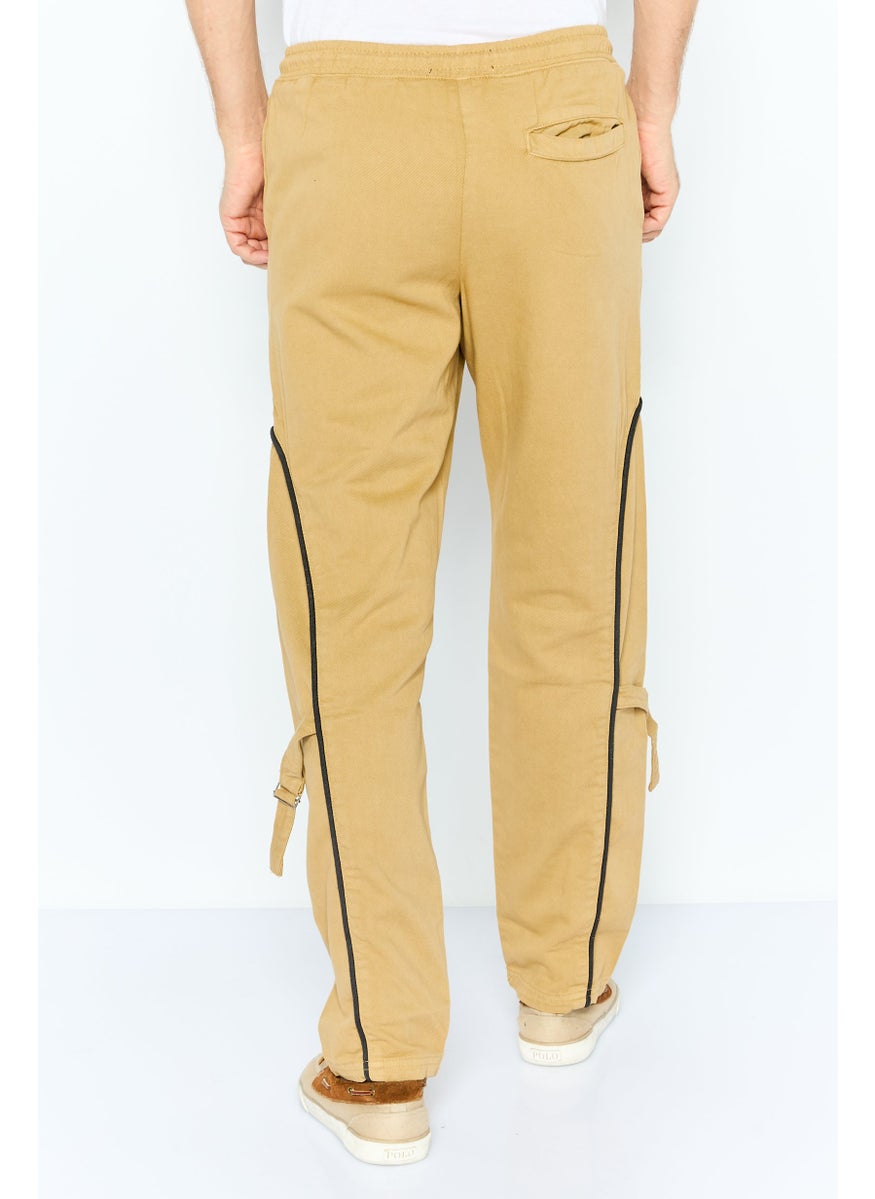 Night Addict Men Regular Fit Solid Sweatpants, Khaki  - Image 2