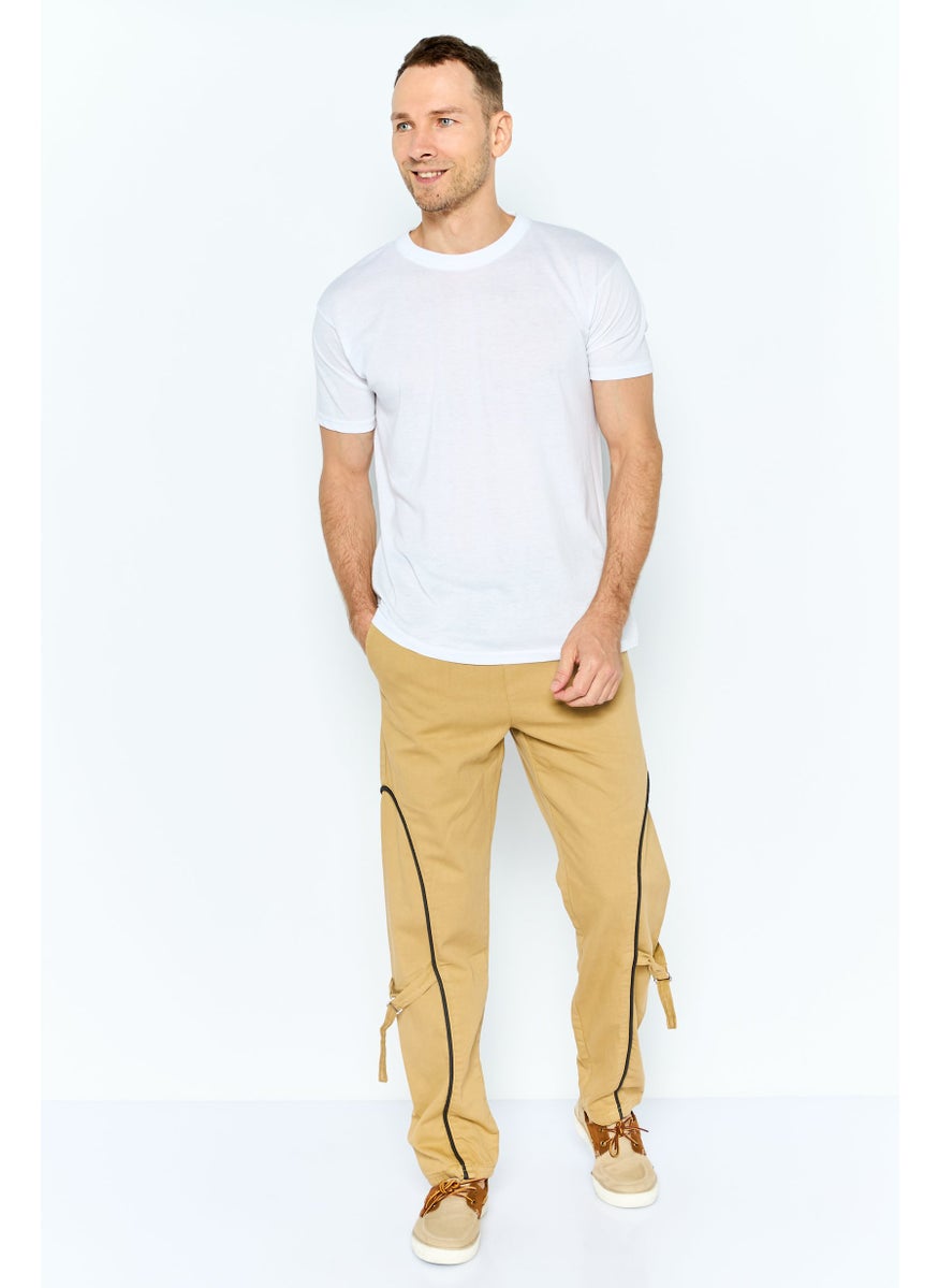 Night Addict Men Regular Fit Solid Sweatpants, Khaki  - Image 4