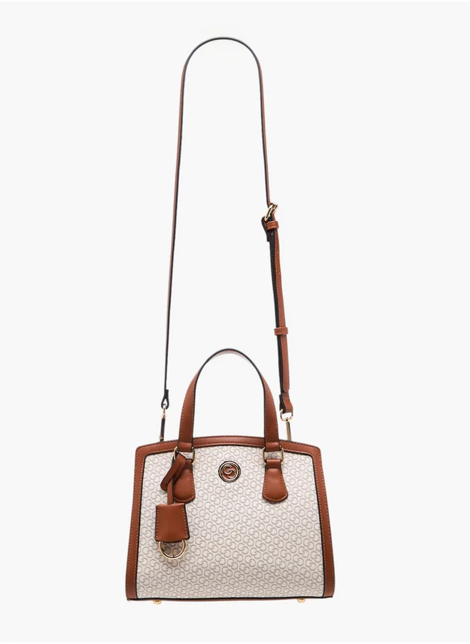 Celeste Women's Monogram Print Tote Bag with Zip Closure and Adjustable Strap