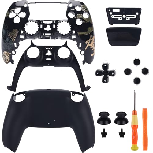 Coolerage Replacement Housing Shell for PS5 Controller,Faceplates Replacement kit for PlayStation 5 Controller,Includes Front and Back Shell,Thumbsticks,Touch Pad, Buttons (Glossy Black) - Image 1