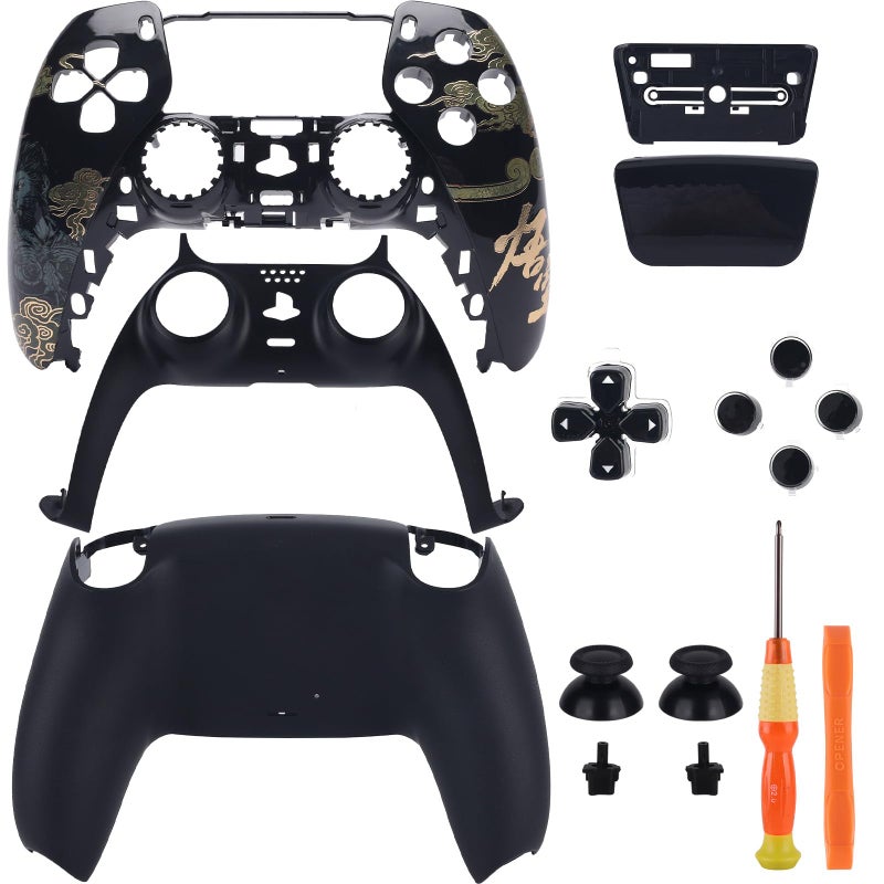 Coolerage Replacement Housing Shell for PS5 Controller,Faceplates Replacement kit for PlayStation 5 Controller,Includes Front and Back Shell,Thumbsticks,Touch Pad, Buttons (Glossy Black) - Image 4