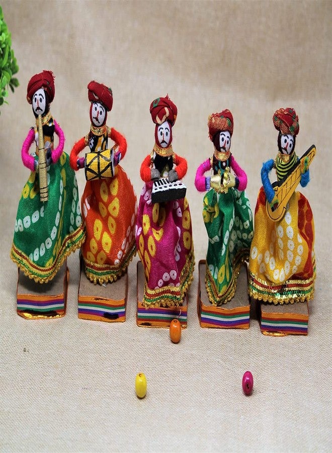 JH Gallery Recycled Material Rajasthani Home Decor Items Musician Bawla Puppets Idol Show Pieces for Home Decor 11 X 28 Cm Multicolor, 5 Pieces (Male Puppets) - Image 2