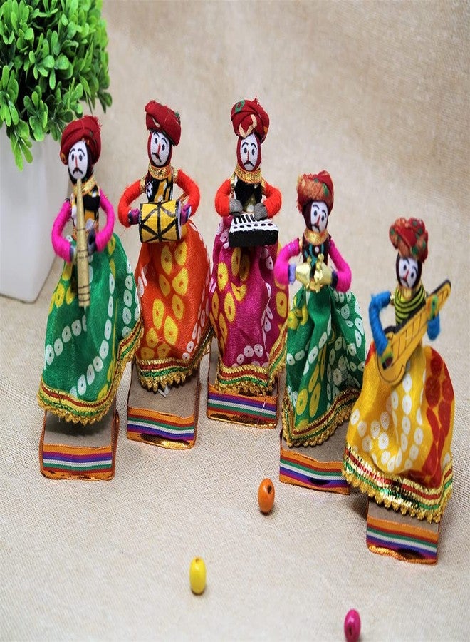 JH Gallery Recycled Material Rajasthani Home Decor Items Musician Bawla Puppets Idol Show Pieces for Home Decor 11 X 28 Cm Multicolor, 5 Pieces (Male Puppets) - Image 1