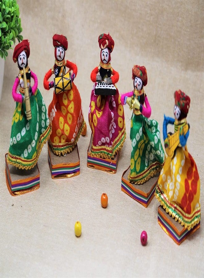 JH Gallery Recycled Material Rajasthani Home Decor Items Musician Bawla Puppets Idol Show Pieces for Home Decor 11 X 28 Cm Multicolor, 5 Pieces (Male Puppets) - Image 3