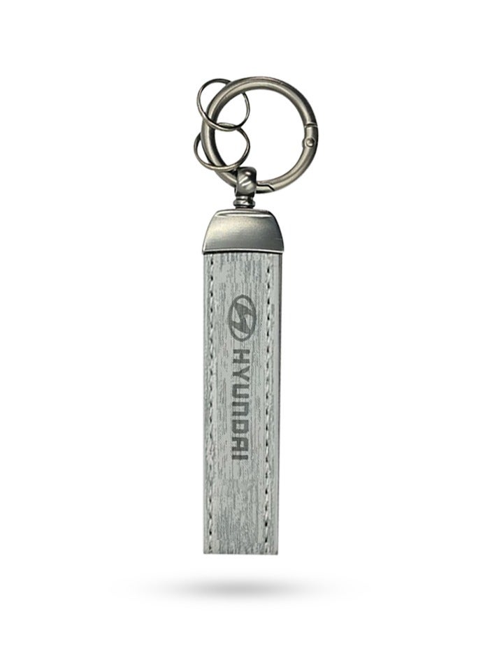HYUNDAI Car Key Chain HYUNDAI, Metal Ring With Leather Strap Keychain, Home Key Chain White - Image 1