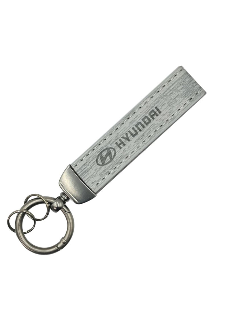 HYUNDAI Car Key Chain HYUNDAI, Metal Ring With Leather Strap Keychain, Home Key Chain White - Image 2