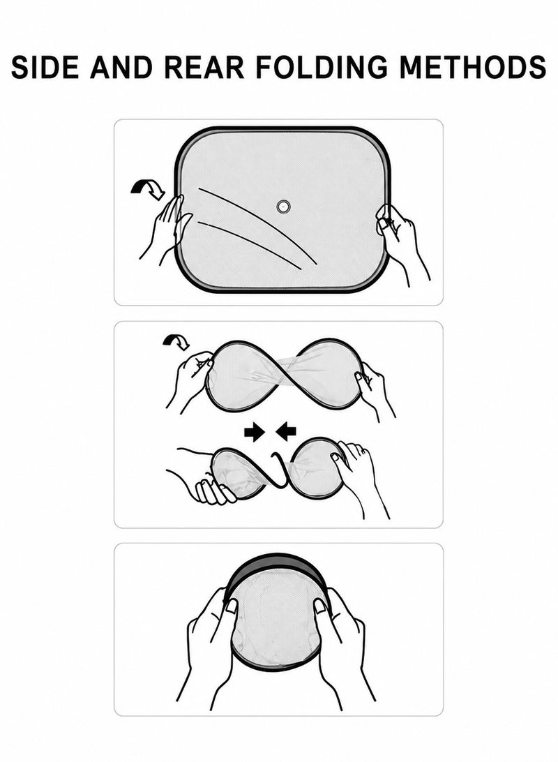 4 Pack Foldable Car Side Window Sun Shades with Suction Cups, UV Protection Mesh Sunshade for Baby Kids Passengers, Heat Shield, Privacy Screen, Glare Blocker, Universal Fit for Cars SUVs Vans, Reusable Auto Window Sun Visor Set Black - Image 4