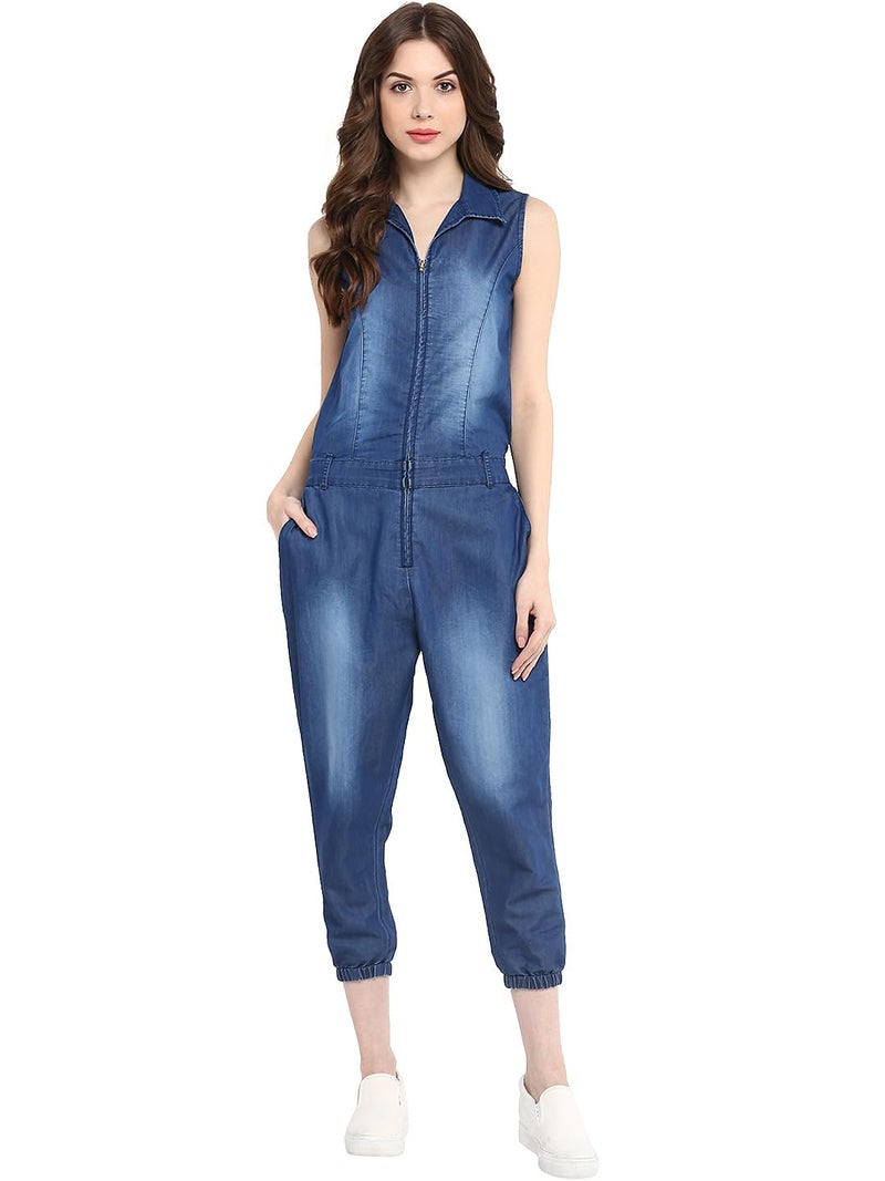 StyleStone (3177MnkyJSS-Women's Denim Monkey Wash Jumpsuit - Image 1