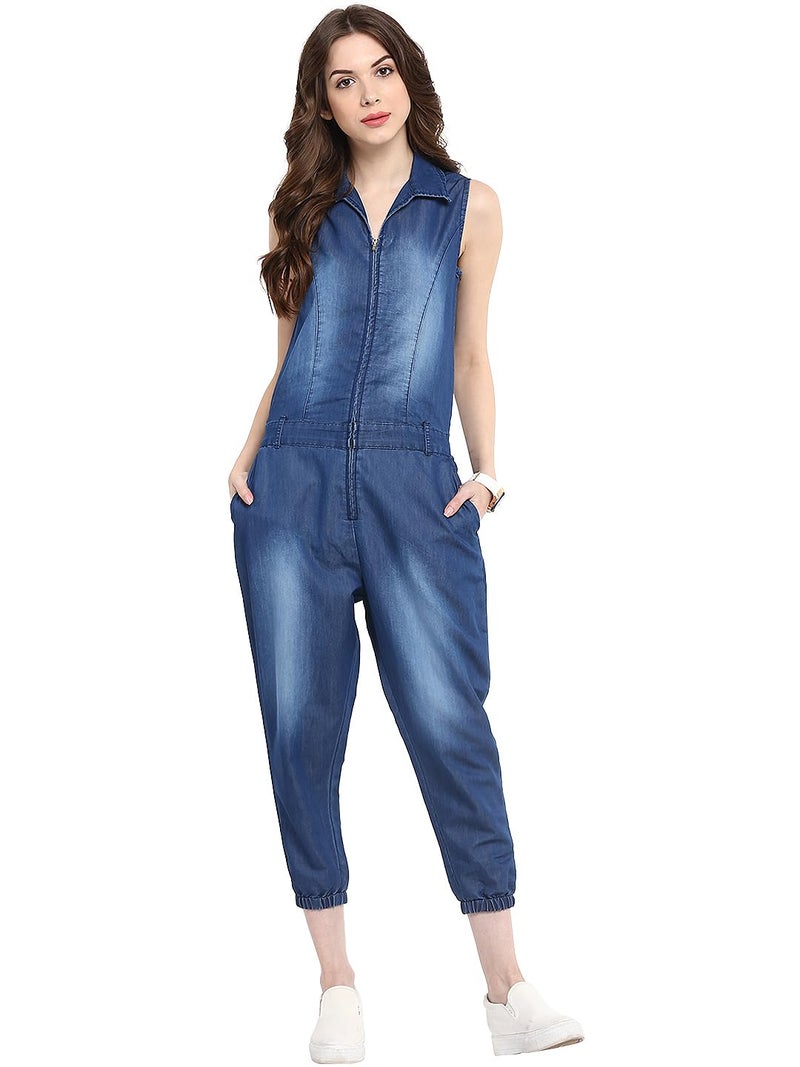 StyleStone (3177MnkyJSS-Women's Denim Monkey Wash Jumpsuit - Image 2